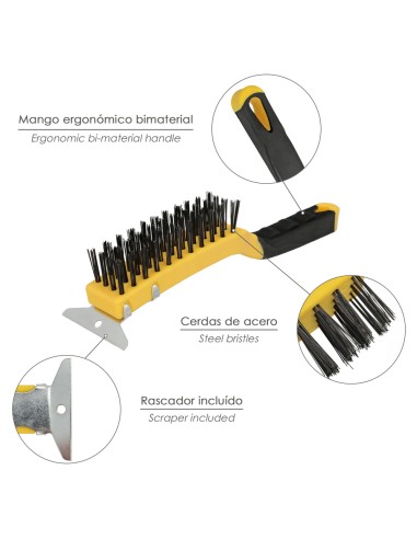 Cepillo Manual Acero Soldador Con Rascador, Mango de plástico, Cepillo Soldaduras, Cepillo Taller