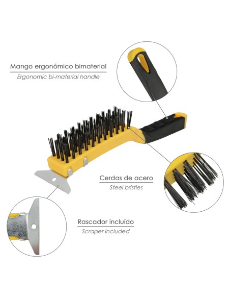 Cepillo Manual Acero Soldador Con Rascador, Mango de plástico, Cepillo Soldaduras, Cepillo Taller