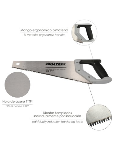 Serrucho Carpintero Bimaterial 350 mm. / 14" Acero SK5 Triple Afilado Sierra Carpintero, Serrucho Carpinteria, Sierra Costilla