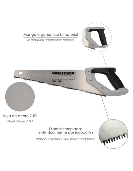 Serrucho Carpintero Bimaterial 350 mm. / 14" Acero SK5 Triple Afilado Sierra Carpintero, Serrucho Carpinteria, Sierra Costilla