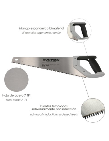 Serrucho Carpintero Bimaterial 400 mm. / 16" Acero SK5 Triple Afilado Sierra Carpintero, Serrucho Carpinteria, Sierra Costilla