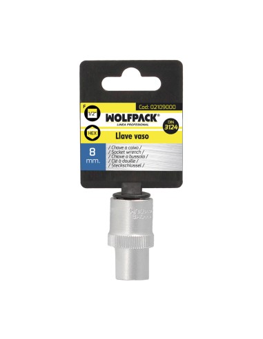 Llave Vaso 1/2" Hexagonal 8 mm. Perfil de 6 caras. Acero Cromo Vanadio, Aristas Redondas