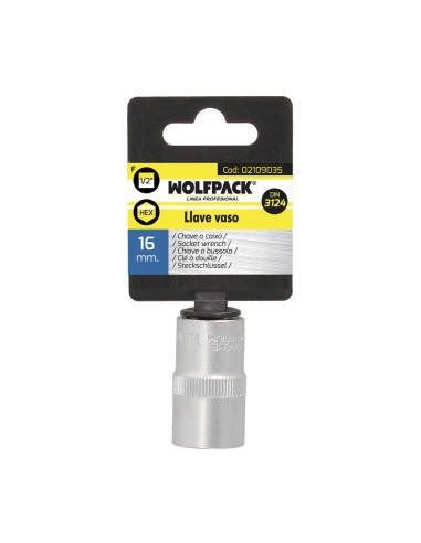 Llave Vaso 1/2" Hexagonal 16 mm. Perfil de 6 caras. Acero Cromo Vanadio, Aristas Redondas