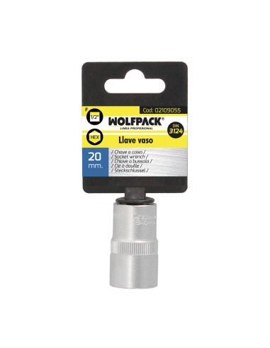 Llave Vaso 1/2" Hexagonal 20 mm. Perfil de 6 caras. Acero Cromo Vanadio, Aristas Redondas