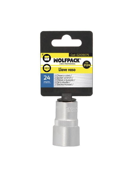 Llave Vaso 1/2" Hexagonal 24 mm. Perfil de 6 caras. Acero Cromo Vanadio, Aristas Redondas