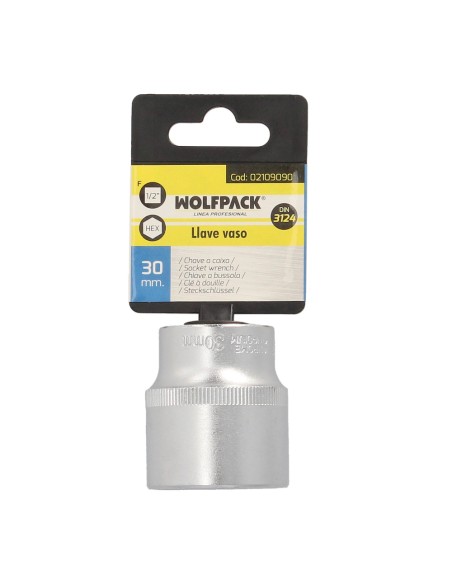 Llave Vaso 1/2" Hexagonal 30 mm. Perfil de 6 caras. Acero Cromo Vanadio, Aristas Redondas