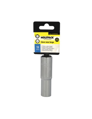 Llave Vaso 1/2" Hexagonal Larga 13 mm. Perfil de 6 caras. Acero Cromo Vanadio, Aristas Redondas