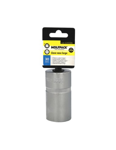 Llave Vaso 1/2" Hexagonal Larga 30 mm. Perfil de 6 caras. Acero Cromo Vanadio, Aristas Redondas