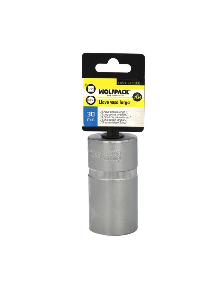 Llave Vaso 1/2" Hexagonal Larga 30 mm. Perfil de 6 caras. Acero Cromo Vanadio, Aristas Redondas