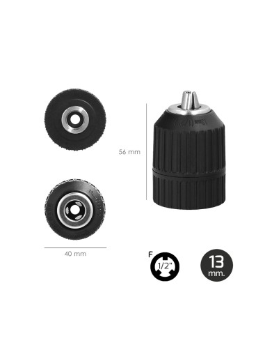 Portabrocas Sin Llave Nylon 1/2" Hembra Ø 13mm. Sin Llave Portabrocas, Autoajustable