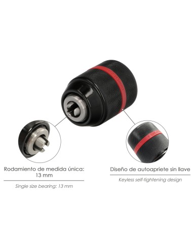 Portabrocas Sin Llave Metalico 1/2" Hembra. Brocas Hasta Ø 13 mm. Mandril taladro