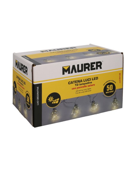 Guirnalda Solar 10 Bombillas / 50 Micro Leds Luz Calida. Bateria Recargable Uso en Exteriores / Interiores Ip44