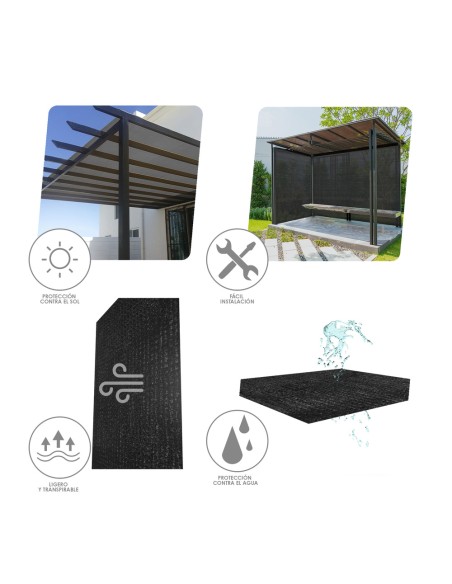 Malla Sombreo Negro 2,0 Metros Rollo 50 Metros, Reduce Radiación, Protección Jardín y Terraza, Regula Temperatura, Color Negro