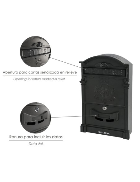 Buzon Jardín Aluminio Fundido Palace Gris Antracita 255 x 410 x 90 mm.