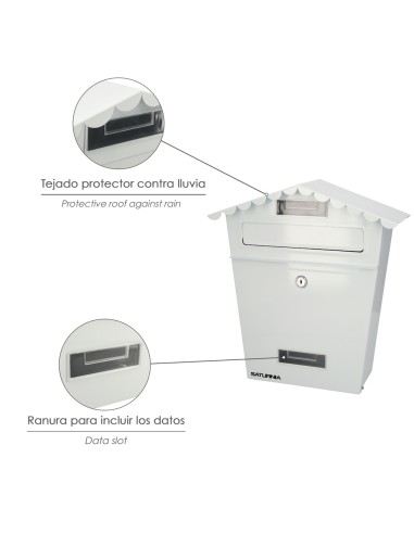Buzon Exteriores House Blanco 330 x 125 x 365 (Alt.) mm. Con Tejado, Acero Pintado. Buzon Pared, Buzon Cartas, Buzon Correos
