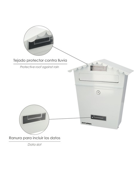 Buzon Exteriores House Blanco 330 x 125 x 365 (Alt.) mm. Con Tejado, Acero Pintado. Buzon Pared, Buzon Cartas, Buzon Correos