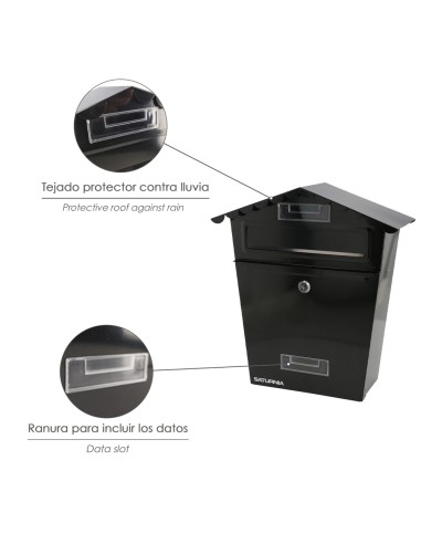 Buzon Exteriores House Negro 330 x 125 x 365 (Alt.) mm. Con Tejado, Acero Pintado. Buzon Pared, Buzon Cartas, Buzon Correos