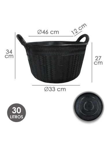 Espuerta Goma Carbonera 30 Litros Con Asas Base y Laterales Reforzado. Espesor 1 cm. Espuerta Obra, Cubo Goma Obra