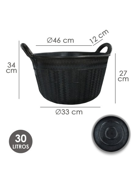 Espuerta Goma Carbonera 30 Litros Con Asas Base y Laterales Reforzado. Espesor 1 cm. Espuerta Obra, Cubo Goma Obra