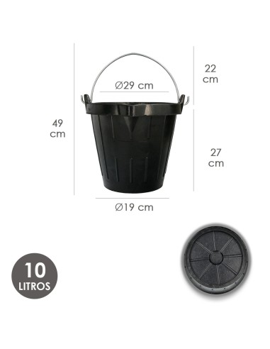 Cubo Obra Industrial Goma 10 Litros Con Pico Vertedor. Base y Laterales Reforzado. Espesor 1 cm. Espuerta Obra, Cubo Goma Obra