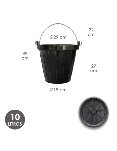 Cubo Obra Industrial Goma 10 Litros Con Pico Vertedor. Base y Laterales Reforzado. Espesor 1 cm. Espuerta Obra, Cubo Goma Obra