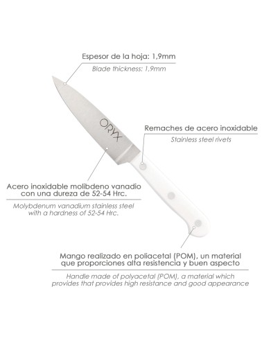 Cuchillo Husky Cocina 20 cm. Hoja Acero Inoxidable, Cuchillo Carne, Cuchillo Pescado, Cuchillo Chef, Mango Ergonomico Blanco