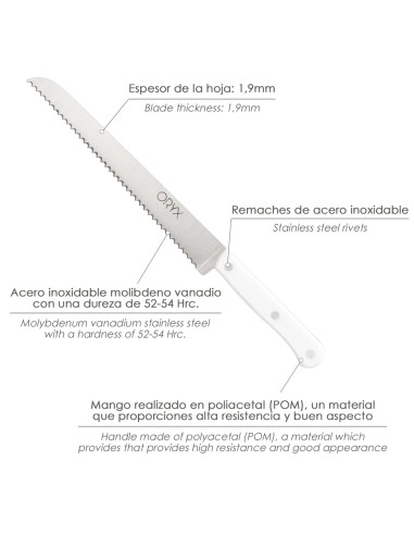 Cuchillo Husky Panero 21 cm. Hoja Acero Inoxidable, Cuchillo Pan , Cuchillo Cortar Pan Mango Ergonomico Blanco