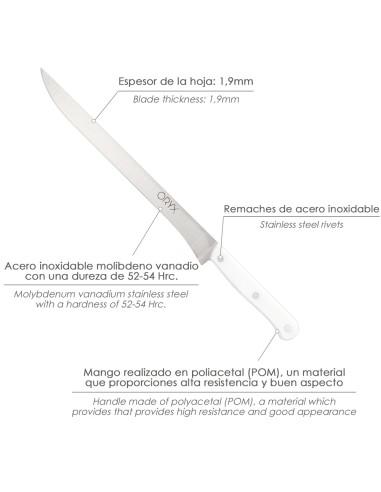 Cuchillo Husky Jamonero 25 cm. Hoja Acero Inoxidable, Cuchillo Jamon, Cuchillo Cortar Jamon Mango Ergonomico Blanco