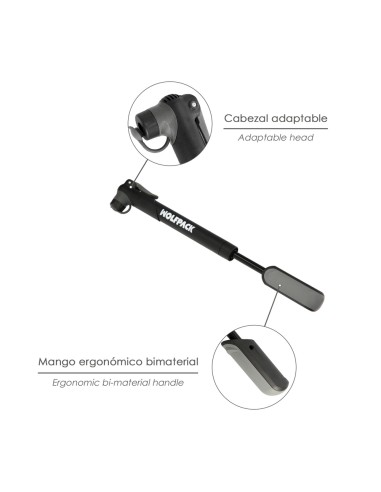 Bomba Para Bicicletas, Inflador Para Bicicleta, Bomba Patinete. Valvulas Schrader, Dunlop y Presta 8 Bares, Con soporte Bici