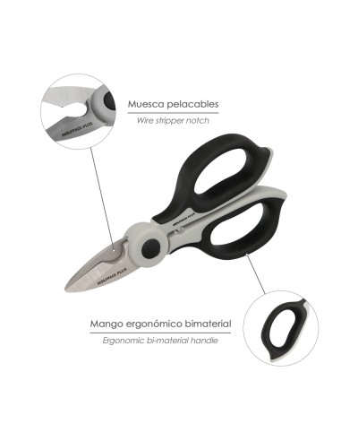 Tijeras Electricista 155 mm. Mango TPR Plus No tension. Hojas Acero Inoxidable, Ergonomicas, Tijeras Cortar Cable, Pelacables