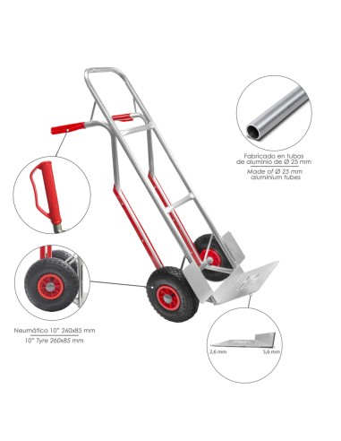 Carretilla Almacen / Sacos Aluminio Rueda Neumática