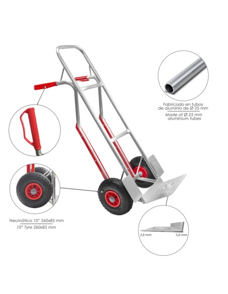 Carretilla Almacen / Sacos Aluminio Rueda Neumática