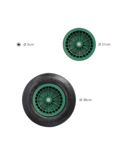 Rueda Carretilla Neumatica Para Carretilla Obra / Jardin Llanta Plastico Eje Ø 20 mm. Rueda Carretilla Jardin, Carro Invernadero