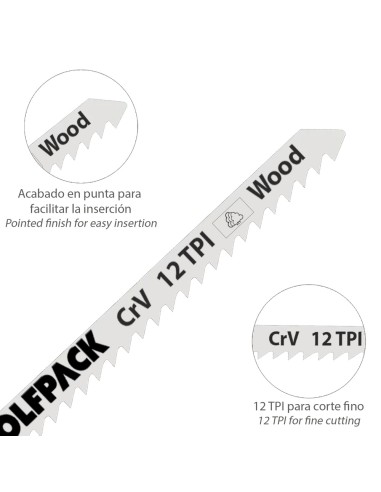 Hojas Sierra Calar Para Madera Corte Fino 5 Piezas. Hoja Cromo Vanadio 58. Vastago T Universal