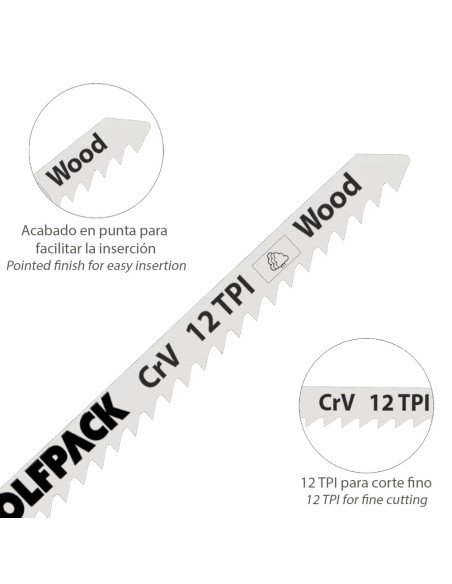 Hojas Sierra Calar Para Madera Corte Fino 5 Piezas. Hoja Cromo Vanadio 58. Vastago T Universal