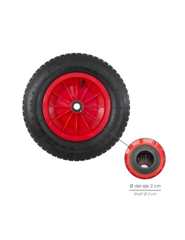Rueda Carretilla Invernadero Neumática Llanta Plástico, Ø 370 mm. Eje Ø 20 mm.