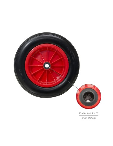 Rueda Carretilla Invernadero Poliuretano Impinchable Llanta Plástico, Ø 360 mm. Eje Ø 20 mm.