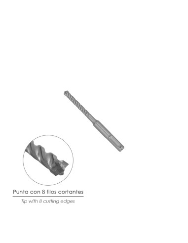 Broca Sds Plus 8 Filos Cortantes Especial Para Hormigon Armado Ø 5 x 110 mm. Broca Paredes, Broca Cimientos, Broca Muros
