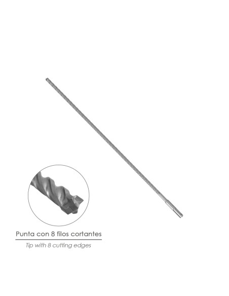 Broca Sds Plus 8 Filos Cortantes Especial Para Hormigon Armado Ø 8 x 450 mm. Broca Paredes, Broca Cimientos, Broca Muros