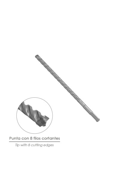 Broca Sds Plus 8 Filos Cortantes Especial Para Hormigon Armado Ø 10 x 260 mm. Broca Paredes, Broca Cimientos, Broca Muros