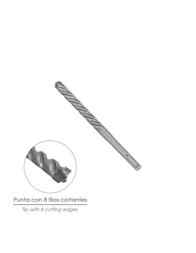 Broca Sds Plus 8 Filos Cortantes Especial Para Hormigon Armado Ø 12 x 160 mm. Broca Paredes, Broca Cimientos, Broca Muros