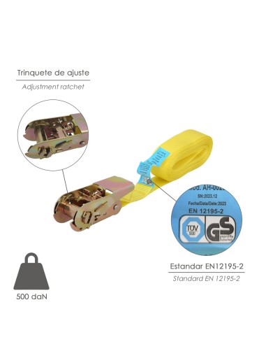 Cinta De Amarre Con Ratchet 4 metros x 25 mm. Trinquete Metalico Automatico, Cincha, Eslinga Mercancia, Correa Sujeción
