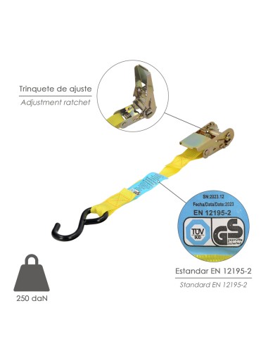 Cinta De Amarre Con Ratchet 4 metros x 25 mm. Trinquete Metalico Automatico, Cincha, Eslinga Mercancia, Correa Sujeción (Pack 2)