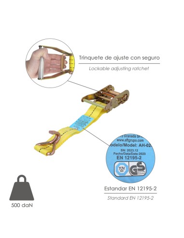 Cinta De Amarre Con Ratchet 6 metros x 38 mm. Trinquete Metalico Automatico, Cincha, Eslinga Mercancia, Correa Sujeción