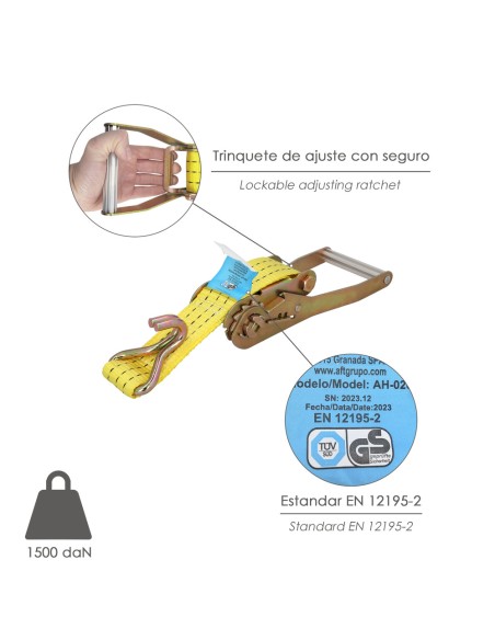 Cinta De Amarre Con Ratchet 9 metros x 50 mm. Trinquete Metalico Automatico, Cincha, Eslinga Mercancia, Correa Sujeción