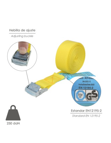 Cinta De Amarre Con Trinquete 4,5 metros x 25 mm.(2 Unidades) Trinquete Metalico Automatico, Cincha, Eslinga, Correa Sujeción