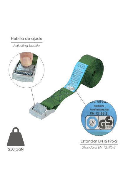 Cinta De Amarre Con Trinquete 4 metros x 25 mm. Trinquete Metalico Automatico, Cincha, Eslinga Mercancia, Correa Sujeción