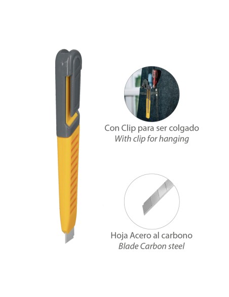Cutter Profesional Hoja Acero Al Carbono 9 mm. con Clip De Sujeción. Cuter Manualiadades, Cutters Trabajo,