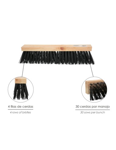 Cepillo Barrendero Industrial Fibra PVC Soporte Madera 50 cm. (Sin Mango)
