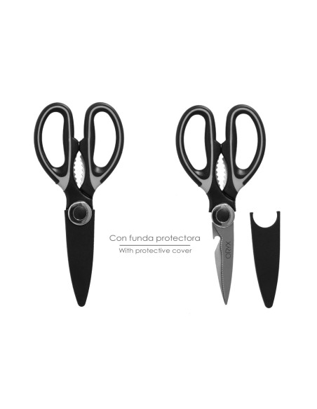 Tijera Cocina Hojas de Acero Inoxidable, Mangos Ergonomicos en TPR Con Funda Protectora